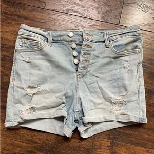 Judy Blue Light Blue High-Waist Distressed Denim Shorts